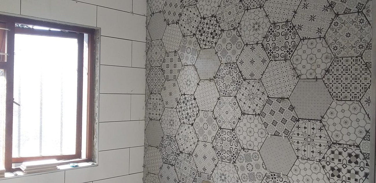 Hexagon tiling beside window